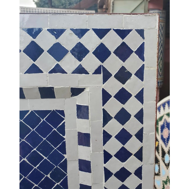 Moroccan Blue and White Moroccan Mosaic Tile Fountain, Rafraf For Sale - Image 3 of 7
