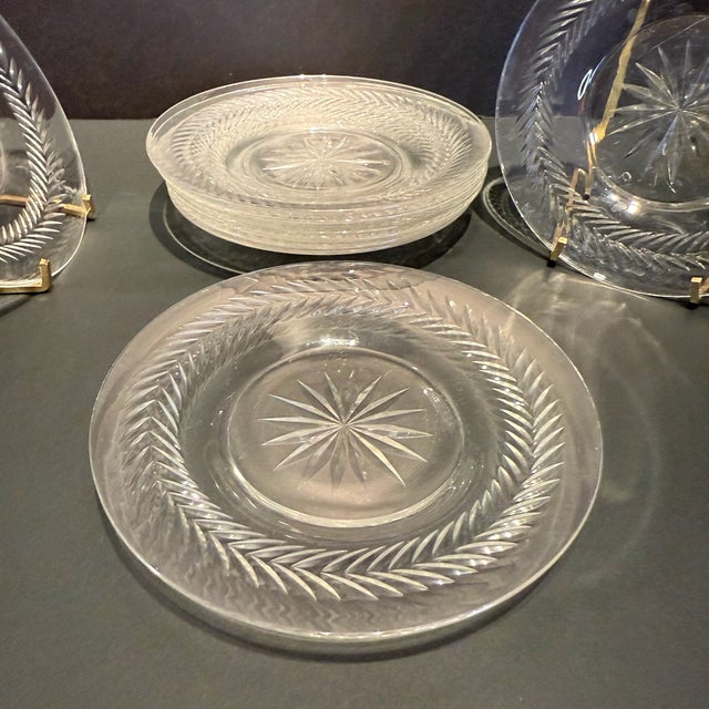 French Vintage Clear Cut Crystal Fruit Plate Set- 9 Pieces For Sale - Image 3 of 17