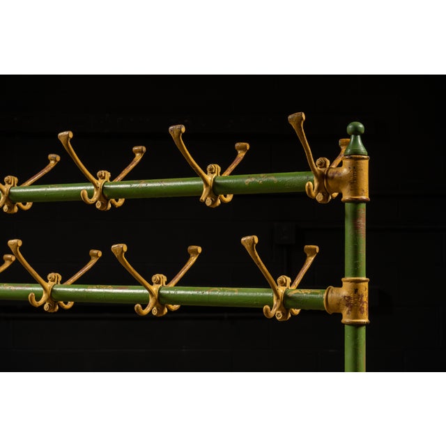 Industrial Mid-20th Century Schoolhouse Coat Rack in Green and Yellow For Sale - Image 3 of 7