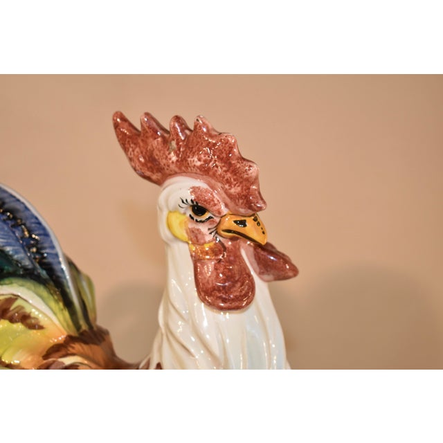 Hand made hand painted and glazed terracotta statue of a rooster. This rooster has great personality! He is perched upon...