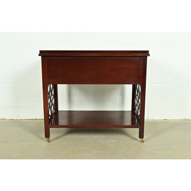 Baker Furniture Historic Charleston Chippendale Carved Mahogany Rolling Buffet Server or Bar Cart For Sale - Image 11 of 12