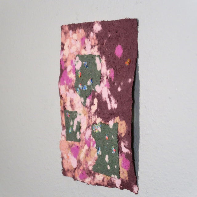 Contemporary Contemporary Fiber Base Mixed Media Painting in Plum, Coral, and Green With Jewel-Like Color Accents by Casey R Klein For Sale - Image 3 of 9