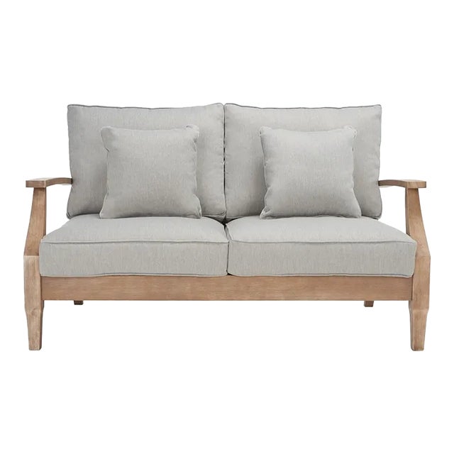 Martinique Wood Patio Loveseat - Natural/Grey For Sale