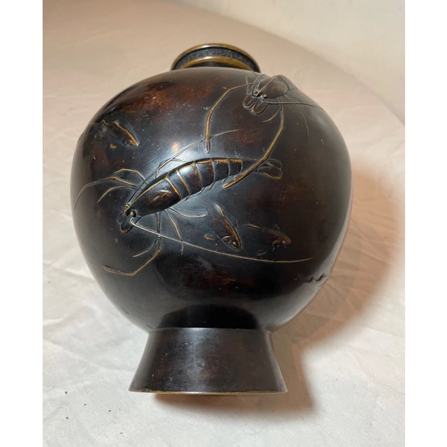 Antique 19th Century Japanese Coy Crustacean Craw Fish Signed Bronze Meiji Vase For Sale - Image 9 of 17