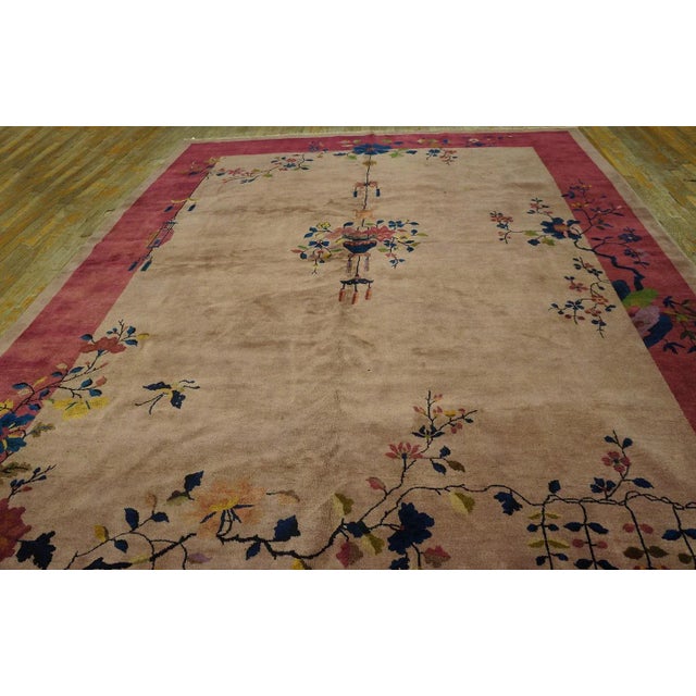 1920s Chinese Art Deco Carpet ( 8' 11'' x 11' 7" - 272 x 353 cm ) Antique Chinese – Art Deco Room Size Wool Beige, Rose...