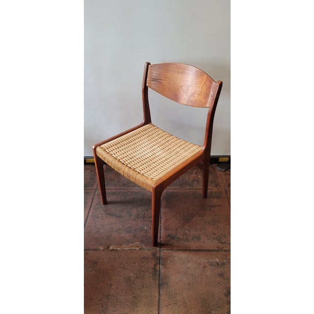 Wood Mid Century Danish Teak Cord Seats Set 6 Chairs For Sale - Image 7 of 9