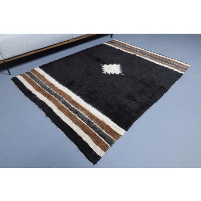 Vintage Turkish Hand-Knotted Wool Cotton Brown Kilim Area Rug For Sale - Image 4 of 11