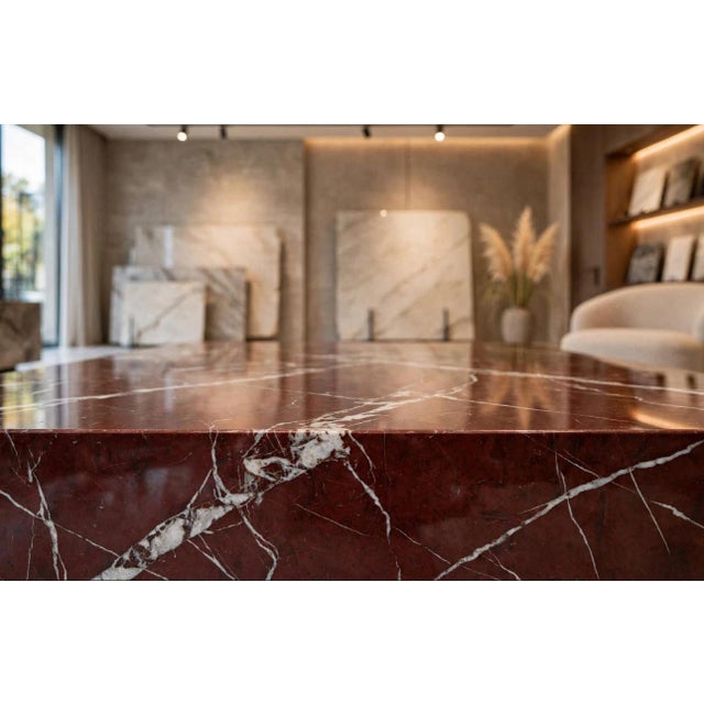 Contemporary Marble Coffee Table in Rosso Levanto Marble by Andrea Grasso For Sale - Image 3 of 6