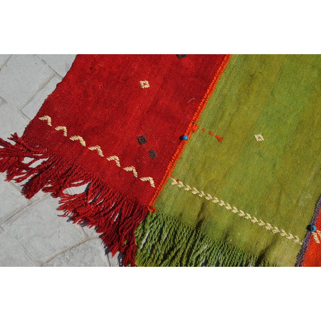 Vintage Turkish Rug Hand Woven Tribal Kilim Tapestry Area Rug Wall Decor - 4′2″ × 6′4″ For Sale - Image 12 of 13
