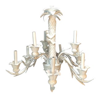 Vintage White Tropical Monkey Palm Tree Six Light Palm Beach Regency Chandelier For Sale
