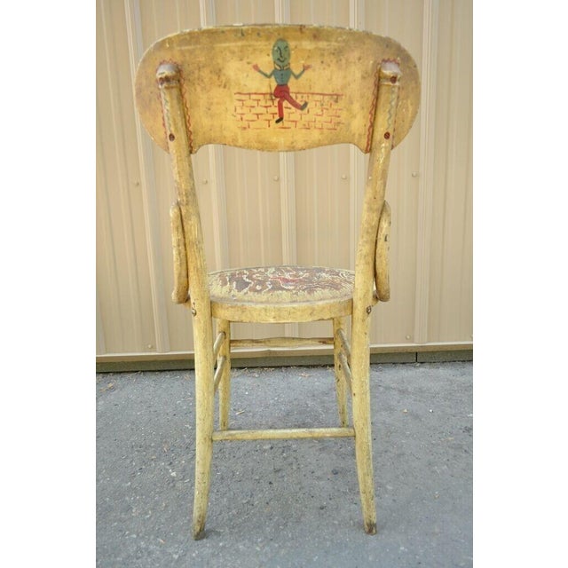 Beige Early 1900s Antique Rustic Primitive Distressed Hand Painted Nursery Rhymes Side Accent Chair For Sale - Image 8 of 10