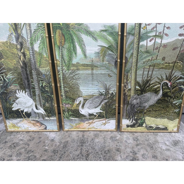Green Large Tropical Mural Triptych Framed in Faux Bamboo - a Set of 3 For Sale - Image 8 of 12