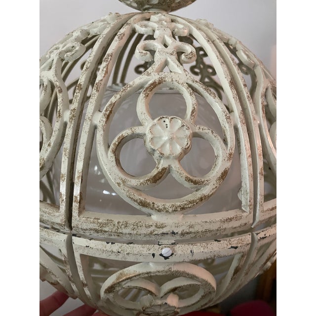 Mid-Century White and Gold Metal Filigree Sphere Pendant Light | Chairish