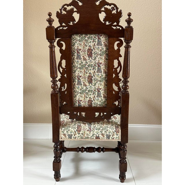 French Louis XIII Hunting Style Carved Walnut Armchair, Circa 1860 For Sale - Image 4 of 12