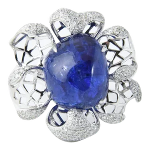 Modern Large Tanzanite Diamond Gold Flower Statement Ring Size 6.75