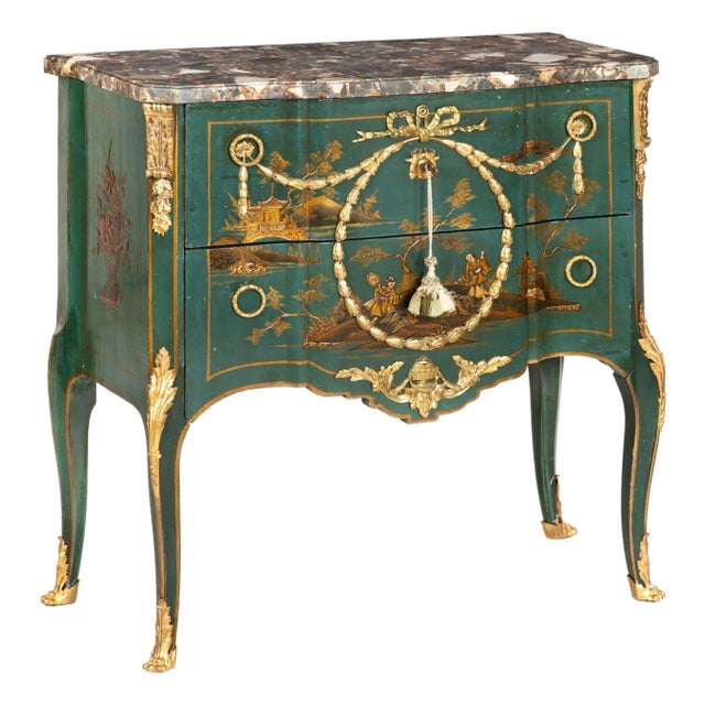French Louis XV Style Green Chinoiserie Commode Chest of Drawers For Sale