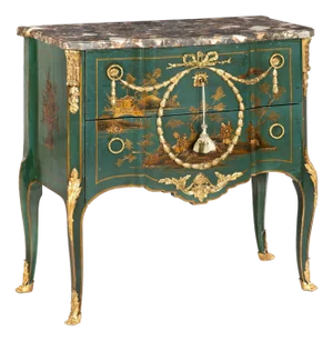 French Louis XV Style Green Chinoiserie Commode Chest of Drawers