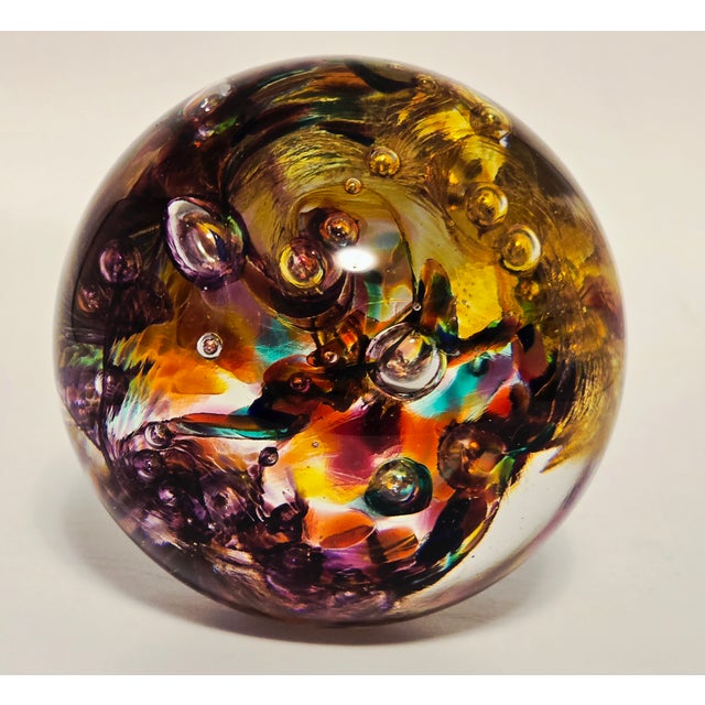 Glass Mid 20th Century Vibrant Signed Robert Held Art Glass Paperweight – Canada For Sale - Image 7 of 11