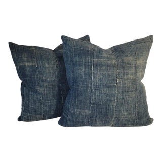 Pair of Vintage Indigo Linen Pillows For Sale
