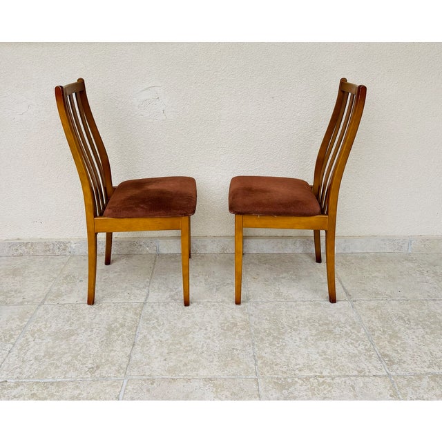 Mid-Century Modern Vintage Wood and Velvet Chairs, 1970s, Set of 2 For Sale - Image 3 of 12