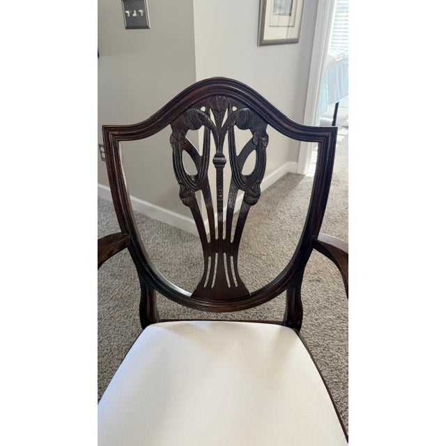 Brown Mid 20th Century Henredon Style Georgian Carved Mahogany Dining Chairs Set of 3 - One Armed, Two Side For Sale - Image 8 of 8