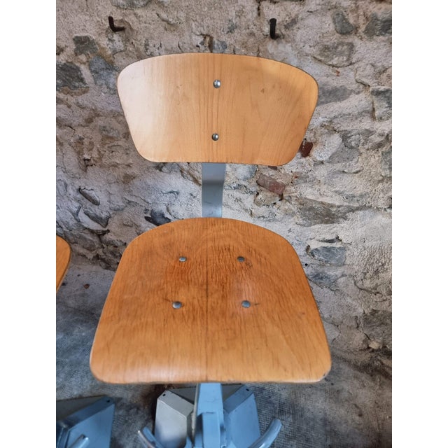 Wood Mid-Century Modern Industrial Swivel Workshop Chairs in Wood and Metal, 1970s, Set of 3 For Sale - Image 7 of 18