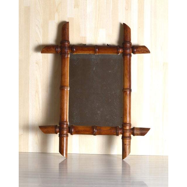 Small French Style Wall Mirror in Faux Bamboo, 1920s For Sale - Image 4 of 9
