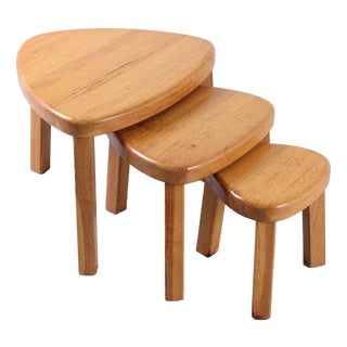 Light Oak Triangular Nesting Tables by Charlotte Perriand, 1970s, Set of 3 For Sale