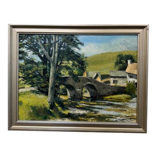 Oil Painting Bridge Over Stream For Sale