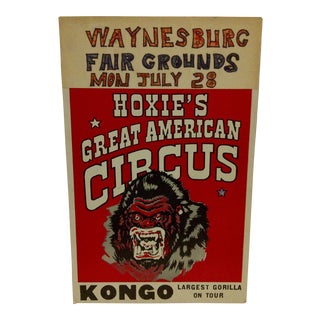 1960 Vintage Circus Poster "Kongo - Largest Gorilla on Tour" For Sale