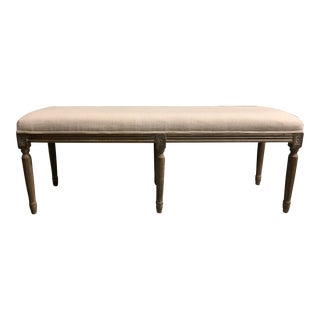 Louis XVI Style Bench With Beige Linen Upholstery For Sale