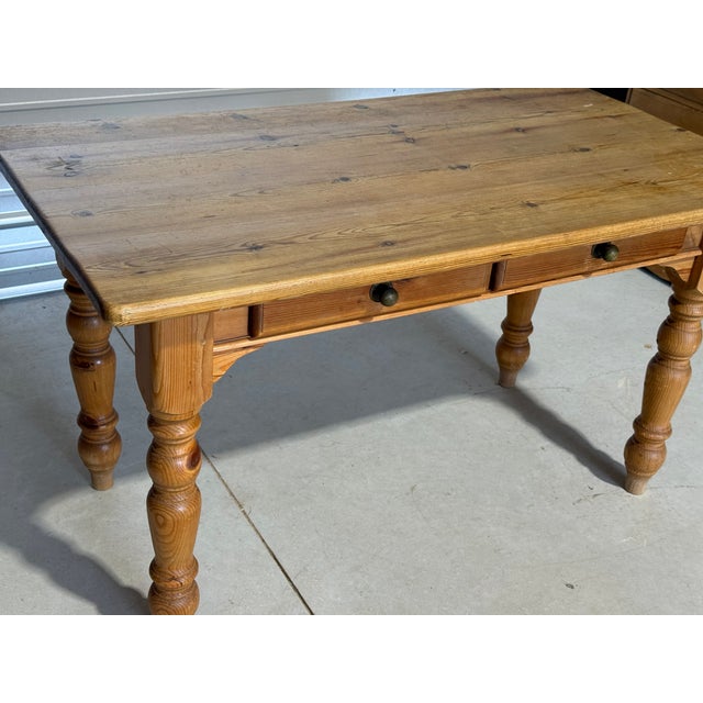 Antique Pine Desk / Table With Two Drawers From England For Sale - Image 4 of 18