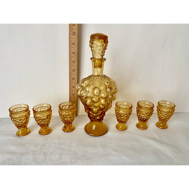 Mid 20th Century Mid 20th Century Modern Empoli Italian Amber Glass Grape Decanter Set & 6 Cordial/Shot Glasses For Sale - Image 5 of 11
