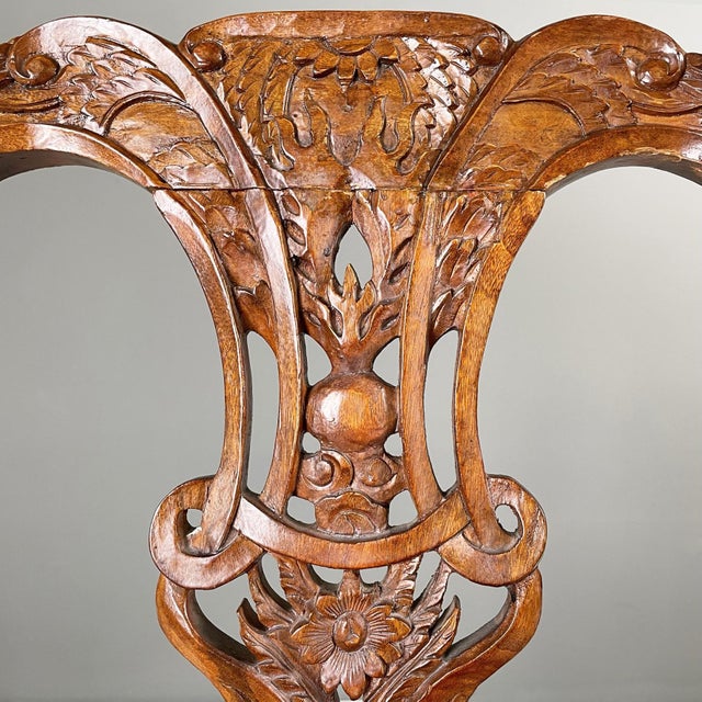 Set of Chippendale Style Wooden Chairs with Red Leather, 1900s For Sale - Image 9 of 17