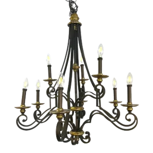 Vintage 9-Arm Rustic Wrought Iron Chandelier