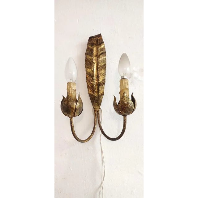 Wrought Iron and Gold Leaf Wall Light, Spain, 1970s For Sale - Image 7 of 7