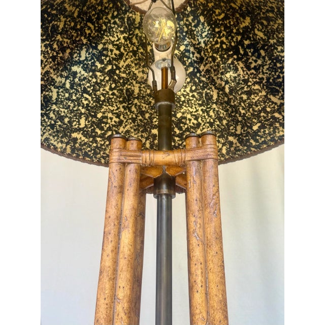 Late 20th Century Vintage Maitland-Smith Faux Bamboo and Brass Floor Lamp With Faux Tortoiseshell Lined Leather Shade For Sale - Image 5 of 12