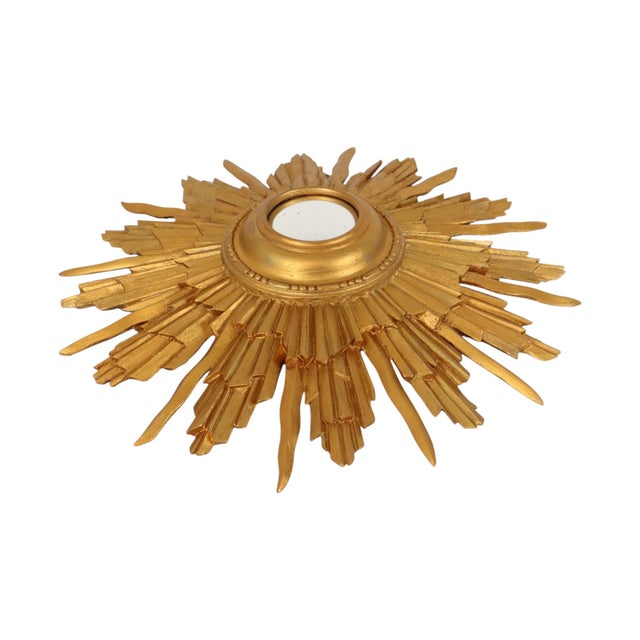 Vintage Convex Sunburst Mirror in Gilt Wood, 1950s For Sale - Image 14 of 17