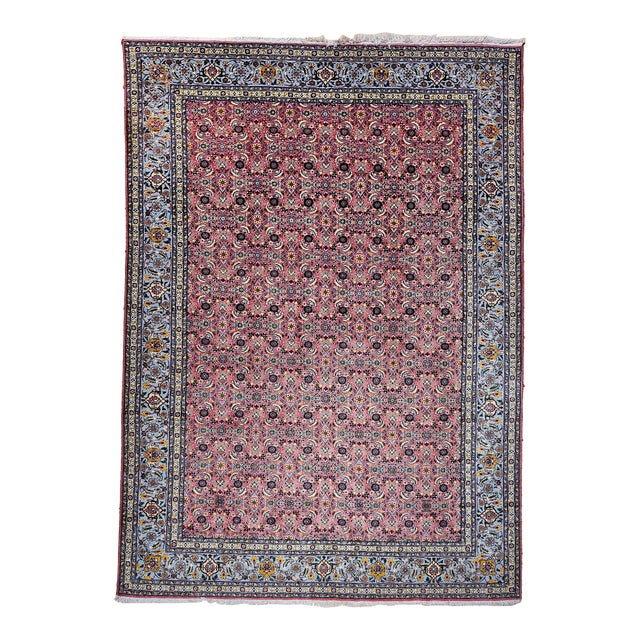 Vintage Persian Tabriz Rug, Handwoven Wool, Allover Herati Pattern, Plum & Blue, 7’ X 10’ For Sale