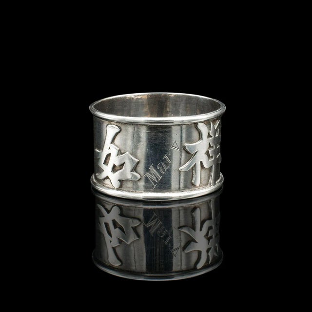 1900's Antique Napkin Ring, Chinese, Silver For Sale - Image 4 of 9
