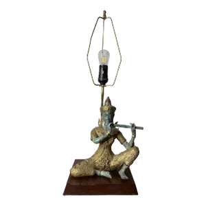 Vintage Asian James Mont Style Gilt Metal Asian Deity Lamp.