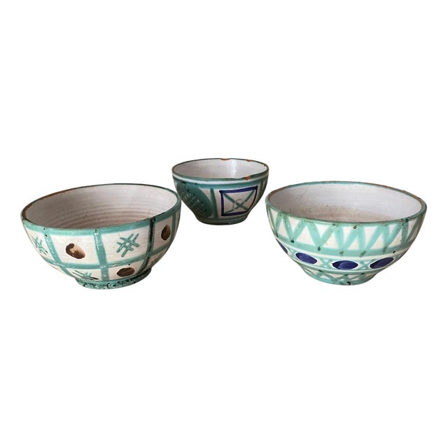 Ceramic Bowls in Green, Blue and Brown Color by Robert Picault, France, 1950s, Set of 3 For Sale
