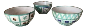 Ceramic Bowls in Green, Blue and Brown Color by Robert Picault, France, 1950s, Set of 3