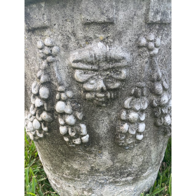 Mid 20th Century Pair of Weathered Neoclassical Cast Stone Garland & Lion Mask Planters - Charlotte Nc Estate For Sale - Image 5 of 11