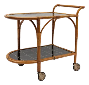 Bamboo and Rattan Bar Cart Serving Trolley, Italy, 1950s