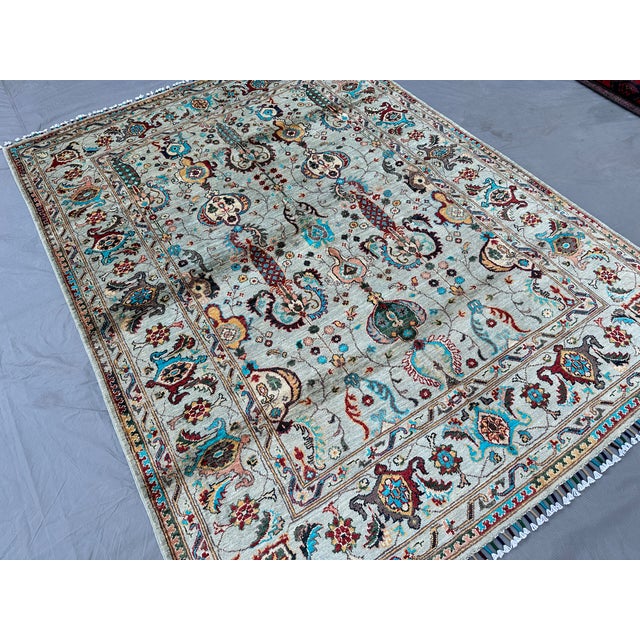 Sage Green Sultanabad Hand-Knotted Wool Rug - 6x8 For Sale - Image 4 of 13