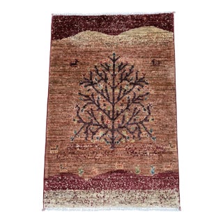Terracotta Afghan Gabbeh Tree of Life Rug, 02'00 X 03'00 For Sale
