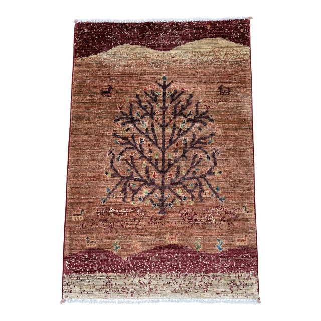 Terracotta Afghan Gabbeh Tree of Life Rug, 02'00 X 03'00 For Sale