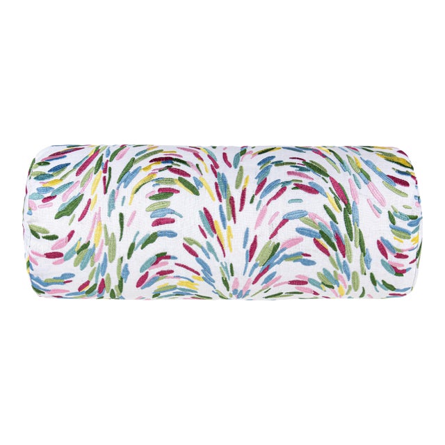 The House Of Scalamandré Fountain Embroidery Bolster Pillow In Printemps For Sale