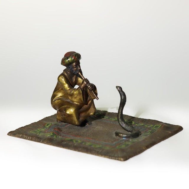 Franz Bergman Cold Painted Bronze Figure of Snake Charmer Unsigned C1910 For Sale - Image 4 of 5